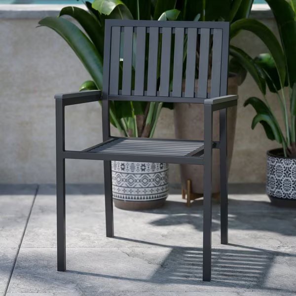 Black Patio Club Chairs with Poly Resin Slats, 2PK, Flash Furniture, Mfr#: 2-SB-A268C-BK-GG